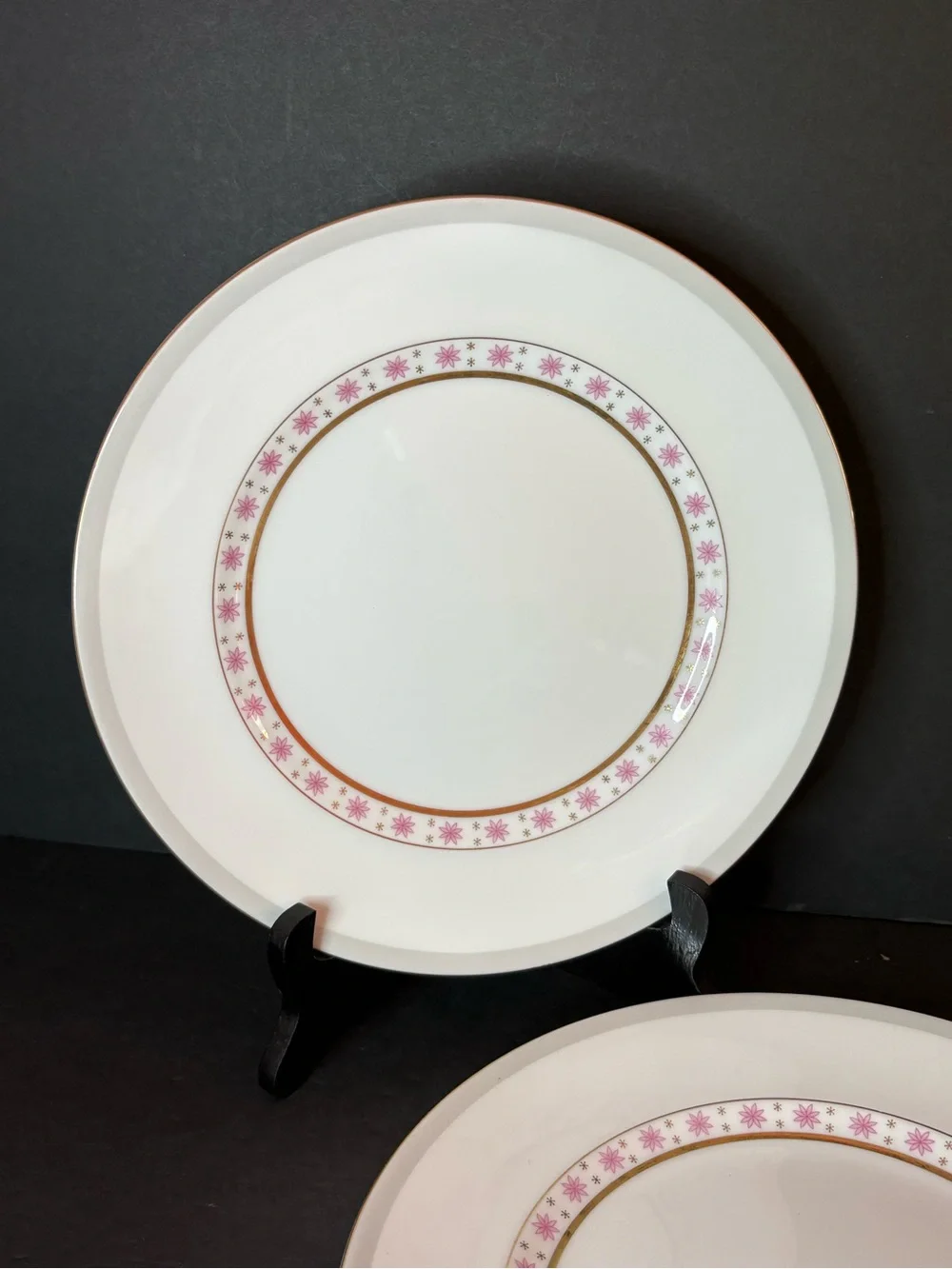 Vintage Pink Atomic Starburst Meito Fine China 10” Dinner Plates Set of 2